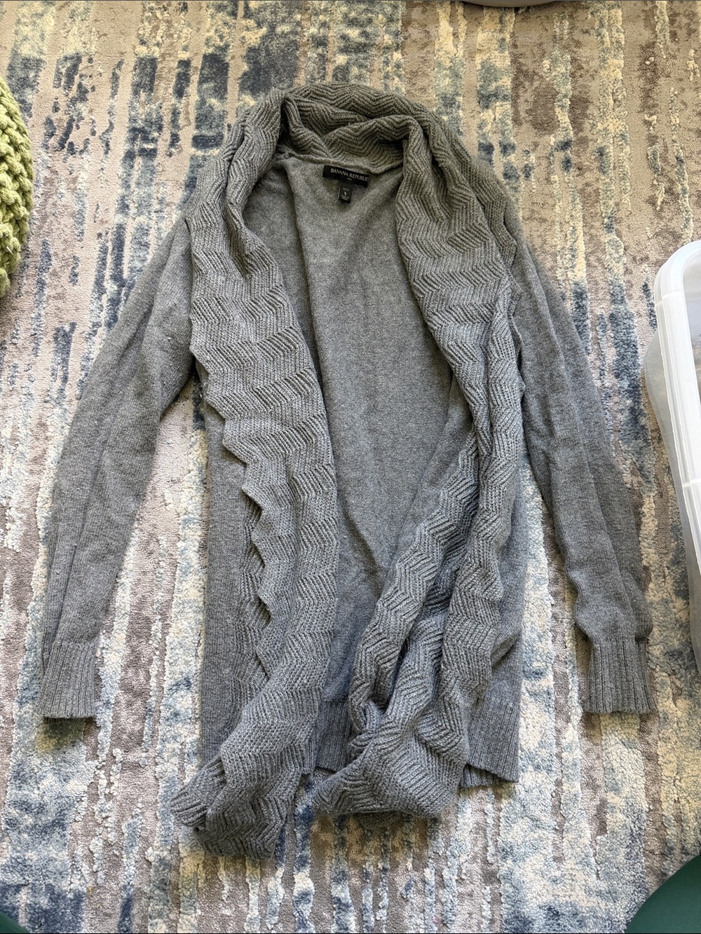Banana Republic Gray Open-Front Chevron-Trim Cardigan